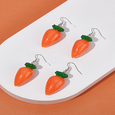2 Pairs Carrot Alloy Resin Dangle Earrings for Women EJEW-LP0001-54-1