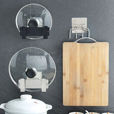 4 Sets 2 Colors Adhesive Wall Mounted Stainless Steel Pot Lid Holders AJEW-FH0004-53-1