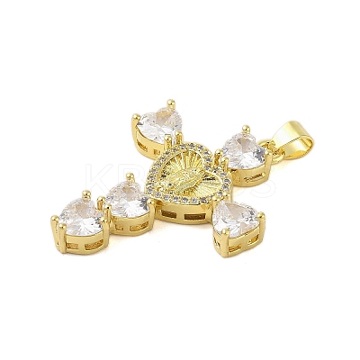 Rack Plating Brass Micro Pave Cubic Zirconia Heart Shape Virgin Mary Cross Pendant KK-S380-44F-G-1