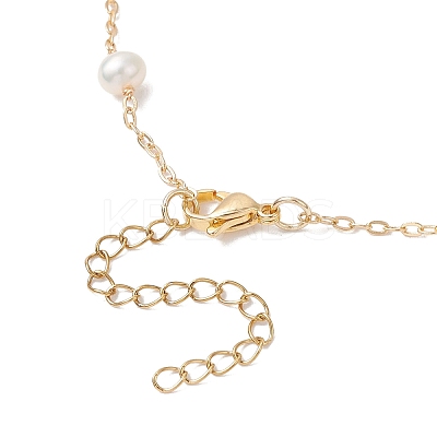 Natural Rose Quartz Star & Natural Freshwater Pearl & Brass Link Chain Necklaces NJEW-JN05687-01-1