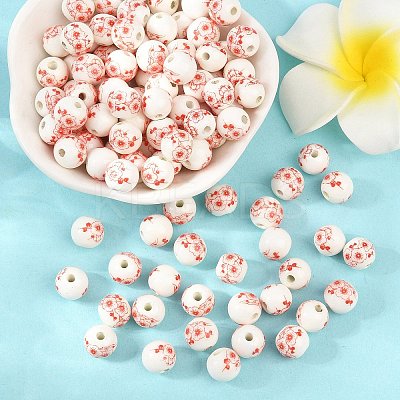 Floral Printed Porcelain Beads PORC-Q202-8mm-1-1