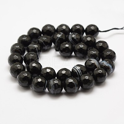 Faceted Natural Black Agate Beads Strands G-F447-6mm-H05-1