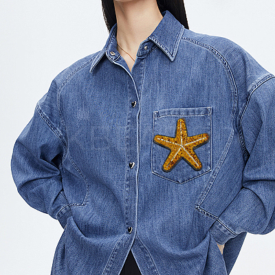 5Pcs 5 Styles Sea Animal Starfish Shell Conch Shape Computerized Embroidery Cloth Iron on/Sew on Patches PATC-FG0001-91-1