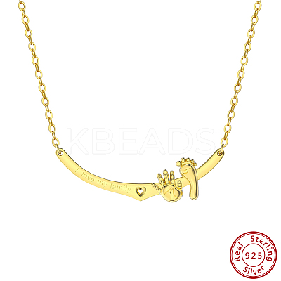 Jewelry 925 Sterling Silver Baby Feet Hand Pendant Necklaces NJEW-K272-01G-1