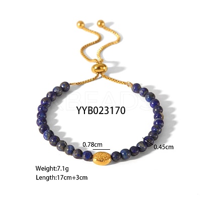 Adjustable Natural Round Lapis Lazuli Beads Slider Bracelets LF2079-3-1
