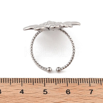 Flower 304 Stainless Steel Open Cuff Ring for Women RJEW-M049-04P-1