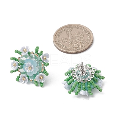 Flower Handmade Glass Seed Beads Stud Earrings EJEW-MZ00656-01-1