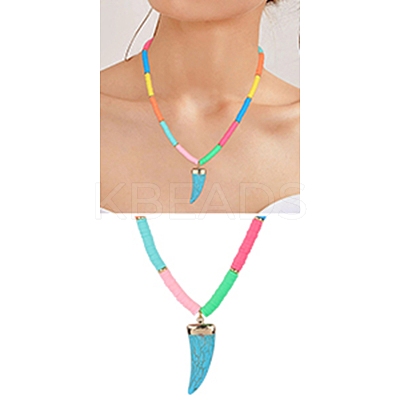 Handmade Polymer Clay Heishi Beads Pendant Necklaces NJEW-JN02817-1