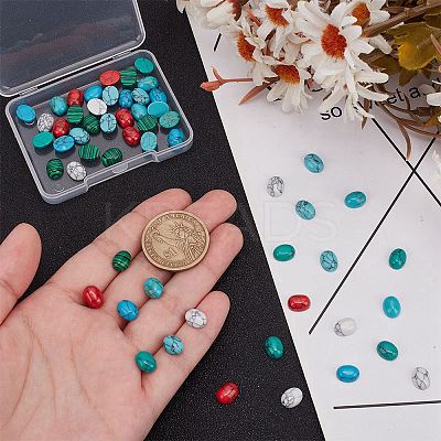 56pcs 7 styles Natural Howlite & Synthetic Turquoise & Synthetic Malachite Cabochons G-AR0006-07-1