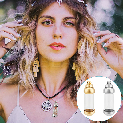 2Pcs 2 Colors Column 304 Stainless Steel Glass Bottle Pendants STAS-UN0059-03-1