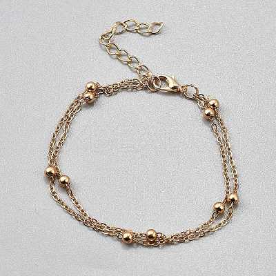 Iron Round Ball Cable Chain 2-Strand Anklets for Women AJEW-WH0270-684G-1