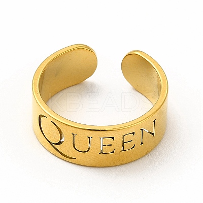Ion Plating(IP) 304 Stainless Steel Word Queen Open Cuff Ring for Women RJEW-B027-18G-1