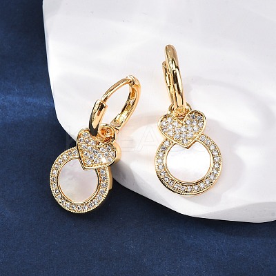 Heart with Flat Round Brass Micro Pave Clear Cubic Zirconia Hoop Earrings KK-D363-11B-G-1