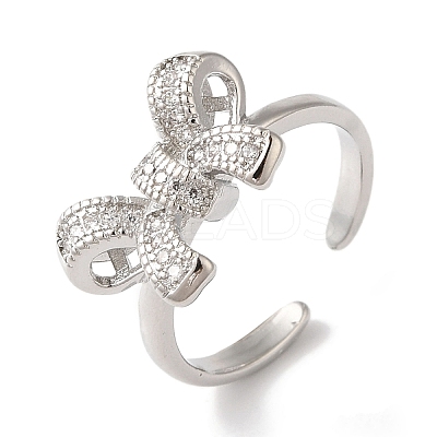 Bowknot Brass Micro Pave Clear Cubic Zirconia Open Cuff Rings for Women LS-RJEW-C098-08P-1