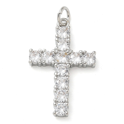 Rack Plating Brass Micro Pave Cubic Zirconia Pendants KK-K392-17A-P-1