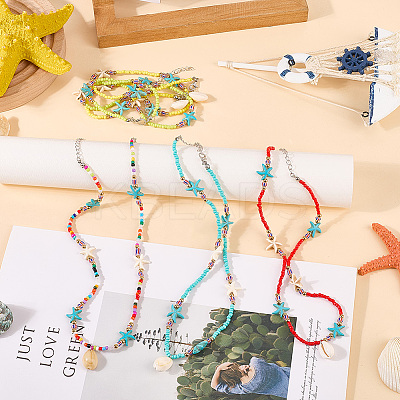 5Pcs 5 Colors Summer Natural Cowrie Shell Pendant Necklaces NJEW-CY0001-04-1