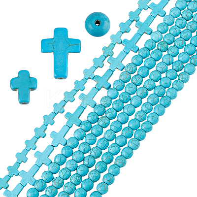 6 Strands 3 Styles Dyed Synthetic Turquoise Beads Strands G-FH0002-46A-1