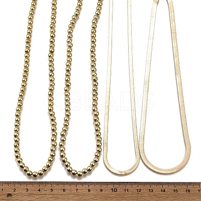 4Pcs 4 Styles CCB Plastic Round Beaded Necklaces and Iron Snake Chain Necklaces NJEW-V003-07G-1
