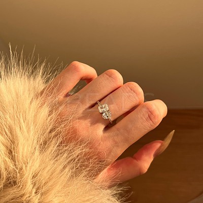 Oval & Rectangle 925 Sterling Silver Micro Pave Cubic Zirconia Finger Rings for Women RJEW-F180-03P-1