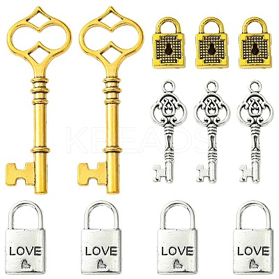 8Pcs 4 Styles Tibetan Style Alloy Skeleton Key Lock Pendants FIND-FS0002-11-1
