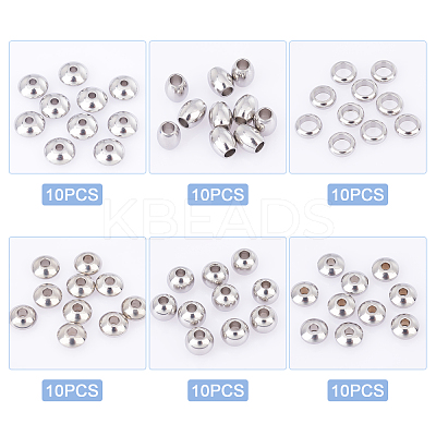60Pcs 6 Style 304 Stainless Steel Spacer Beads STAS-UN0030-57-1
