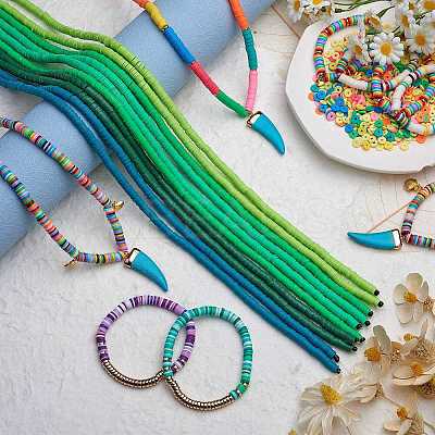 10 Strands 5 Colors Flat Round Handmade Polymer Clay Beads CLAY-SZ0002-02B-1