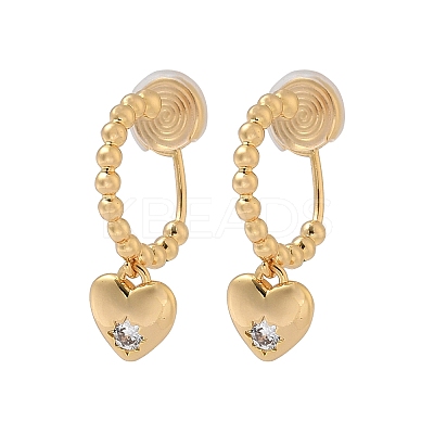 Heart Brass Micro Pave Clear Cubic Zirconia Clip-on Earrings EJEW-K286-12G-1