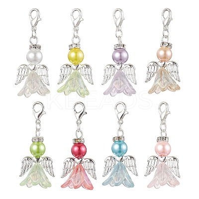 8Pcs 8 Colors Wedding Season Angel Glass Pearl & Acrylic Pendant Decorations HJEW-JM01916-1