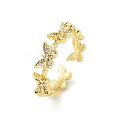 Butterfly Clear Cubic Zirconia Cuff Rings RJEW-G337-15G-1