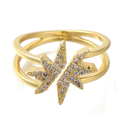 Rack Plating Crown Brass Clear Cubic Zirconia Open Cuff Rings RJEW-S411-05G-1
