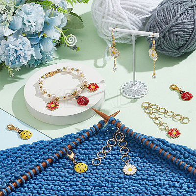 Locking Stitch Markers and Beaded Link Knitting Row Counter Chains HJEW-AB00546-1