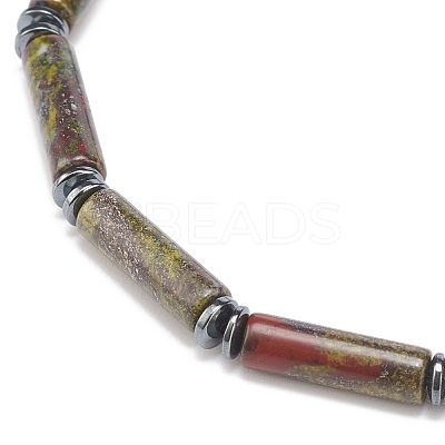 Natural Dragon Blood Column & Synthetic Hematite Stretch Bracelet BJEW-JB08458-02-1