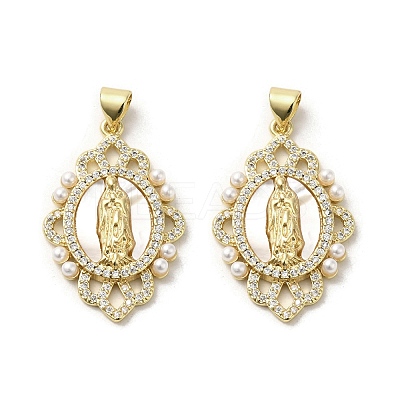 Brass Pave Shell Pendants KK-I708-16K-G-1