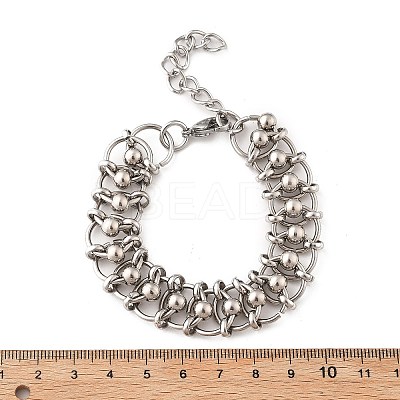 304 Stainless Steel Ball Rings Link Bracelets for Women BJEW-F488-17P-1