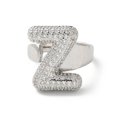 Letter Brass Micro Pave Clear Cubic Zirconia Open Cuff Ring for Women RJEW-N046-03Z-P-1