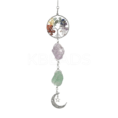 Wire Wrapped Natural Amethyst & Green Aventurine Pouch Pendant Deorations HJEW-JM01297-01-1