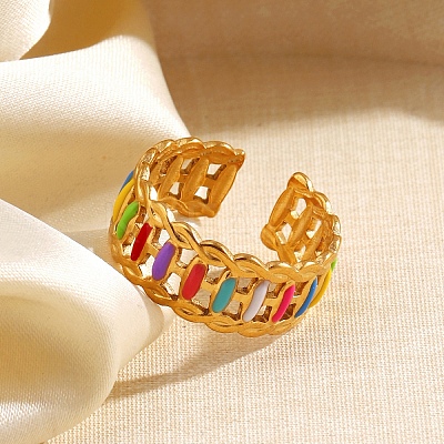 304 Stainless Steel Cuff Open Rings for Women LS-RJEW-I113-02G-03-1