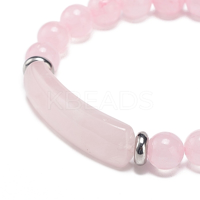 Natural Rose Quartz Beaded Stretch Bracelet BJEW-JB08879-07-1