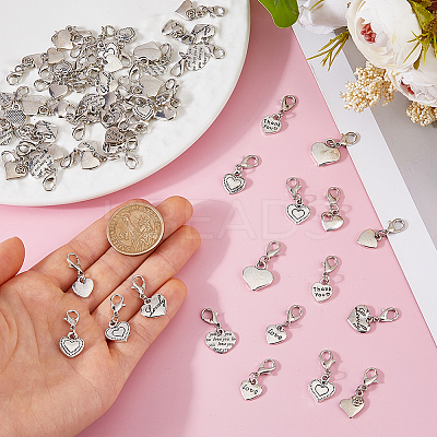 60Pcs 10 Styles Valentine's Day Heart Alloy Pendant Decorations HJEW-FH00290-1