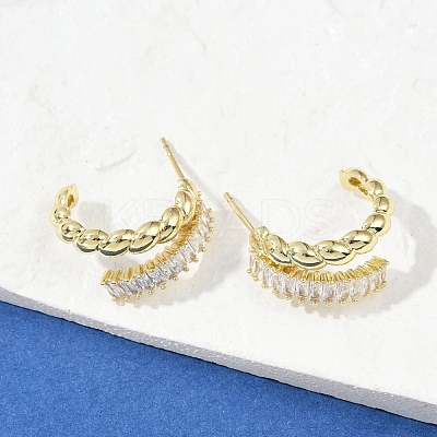 Twist Brass Micro Pave Cubic Zirconia Stud Earrings EJEW-M082-16G-02-1
