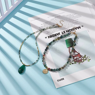 Natural Moss Agate Necklaces Sets for Women NJEW-JN03987-1