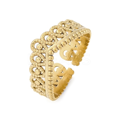Crown 304 Stainless Steel Open Cuff Ring for Women LS-RJEW-Z083-03G-05-1
