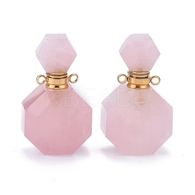 Faceted Natural Rose Quartz Openable Perfume Bottle Pendants G-I287-06G-B-1
