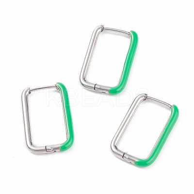 Two Tone 304 Stainless Steel Rectangle Huggie Hoop Earrings with Enamel for Women EJEW-C010-10-P-1