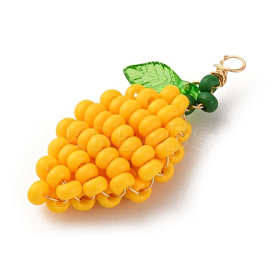 Glass Seed Beaded Lemon Pendants PALLOY-MZ00787-1