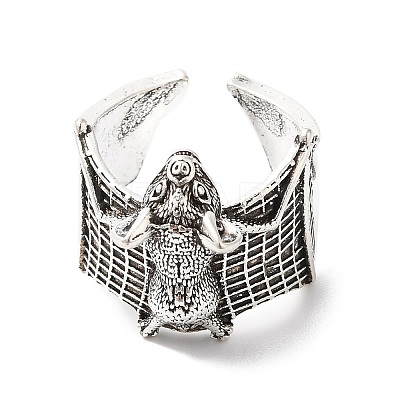 Alloy Bat Open Cuff Rings for Men Women RJEW-G286-02AS-1