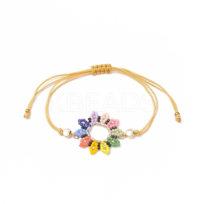 Glass Seed Sunflower Braided Bead Bracelet BJEW-MZ00023-1