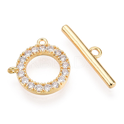 Brass Micro Pave Clear Cubic Zirconia Toggle Clasps KK-E068-VC174-1