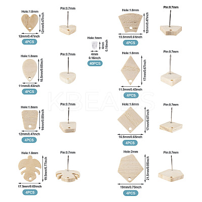 32Pcs 8 Style Ash Wood Stud Earring Findings EJEW-TA0001-16V-1