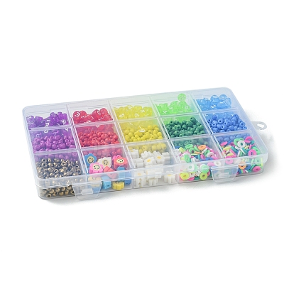 Rainbow Color DIY Glass Seed & Acrylic & Handmade Polymer Clay Beads Bracelet Making Kits DIY-FS0007-74-1